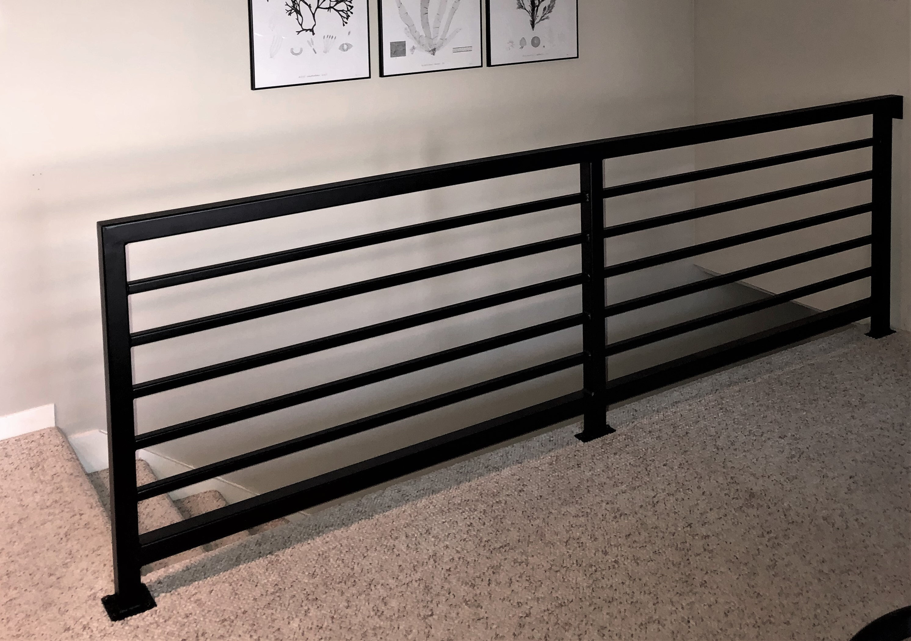 Horizontal Slat Steel Railing Modern Stair Handrail 