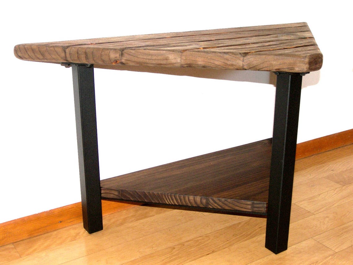 Industrial Farmhouse Corner Table Rustic Bench Solid Wood and Steel