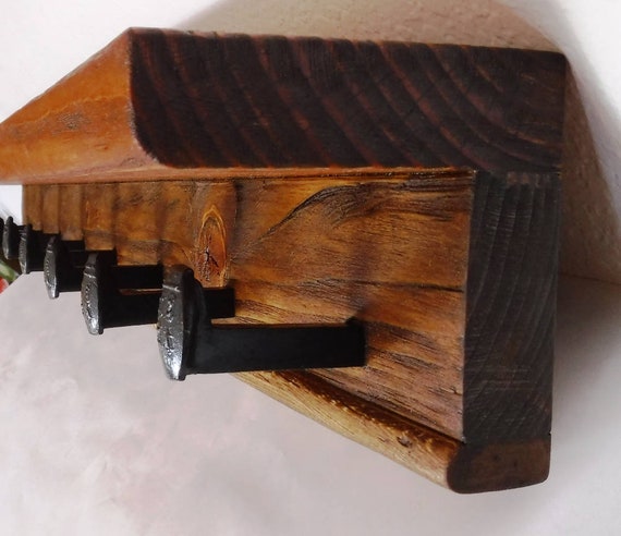 Rustic Wall Hook, Railroad Spike Coat Hanger. Barn Wood Towel Hook