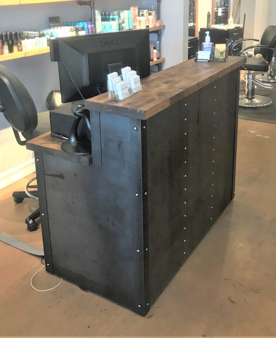 Urban Industrial Reception Desk Modern Rustic Steel Wood Etsy