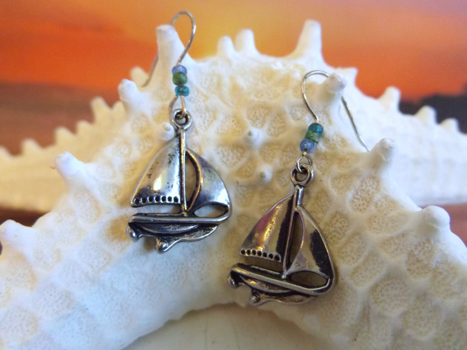 Silver boat earrings nautical dangle earrings beach inspired Etsy