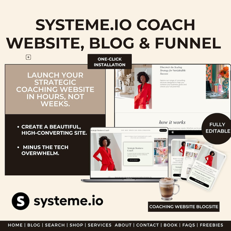Pacote de Site, Blog e Funil de Vendas Systeme.io: Modelo Bold Red para Coach de Negócios — Design Estratégico, Moderno e Totalmente Editável imagem 2