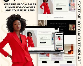 Systeme.io Template Website Blog and Sales Funnel Bundle : Bold Red Business Coach Template — Strategic, Modern & Fully Editable Design