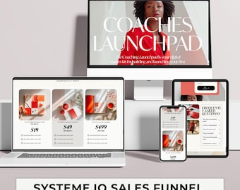 Modelo Systeme.io Sales Funnel Coach: Pacote de Curso Online, Lead Magnet, Página de Vendas e Formulário de Pedido - Design Moderno e Totalmente Editável em Vermelho Vibrante
