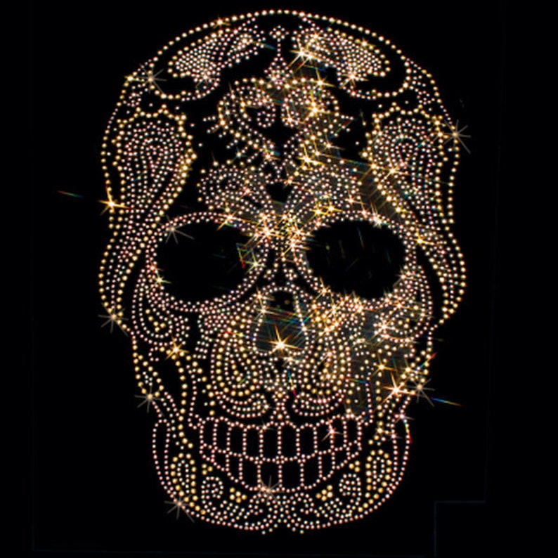 Gold Rhinestuds Day of the Dead Sugar Skull Womans SHORT SLEEVE T Shirt 15490