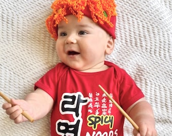 Baby Halloween Costume, Spicy Ramyun Shirt, Halloween Family Costume for Baby Toddler Parents Costume, Ramen Costume with Handmade Hat