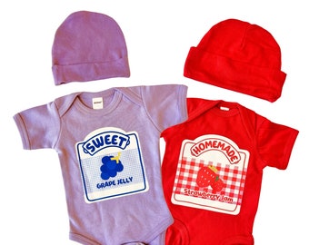 Jelly Twins Baby Costume, PB&J Baby Shirt, Strawberry Jam and Grape Jelly Baby, Unique twins Gift, twins Baby Christmas