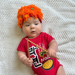 YSCULBUTOL Baby Twins Bodysuit Funny Ramen Outfit Noodle Funny Romper Baby Costume Jumpsuit Hat Bags