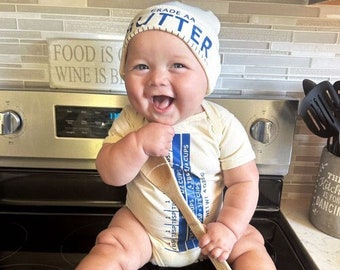 Baby Christmas Gift Baker, Butter Baby Outfit, Baby Halloween Costume Shirt with Hat, Baker Baking Christmas Newborn Gift, Cookie Baby Gift