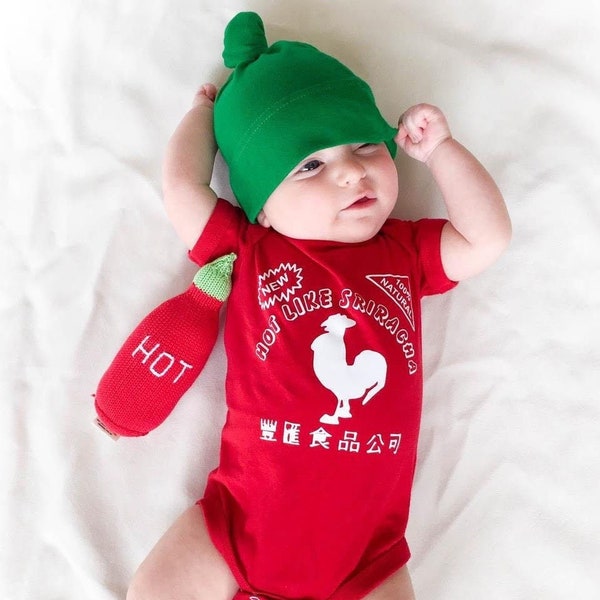 Licensed Sriracha Baby Costume, Sriracha Baby Outfit with Adjustable Hat, Sriracha Baby Shower Gift, Sriracha Baby Christmas Gift