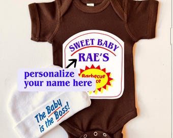 Personalized Baby Halloween Outfit, Steak Sauce Baby Shirt, Baby Shower Gift newborn clothes, Unique Newborn Gift, Baby Christmas