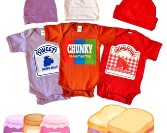 PBJ Baby Costume, PB&J Baby Shirt, Strawberry Jam Grape Jelly Peanut Butter Baby, Unique twins Gift, Triplet Baby Christmas