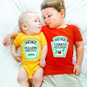 Heinz Sibling Costumes Shirts, Halloween Sibling Costumes, Ketchup and Mustard Halloween Costume Shirts Set, Big Little Brother Sister