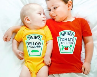 Heinz Sibling Costumes Shirts, Halloween Sibling Costumes, Ketchup and Mustard Halloween Costume Shirts Set, Big Little Brother Sister