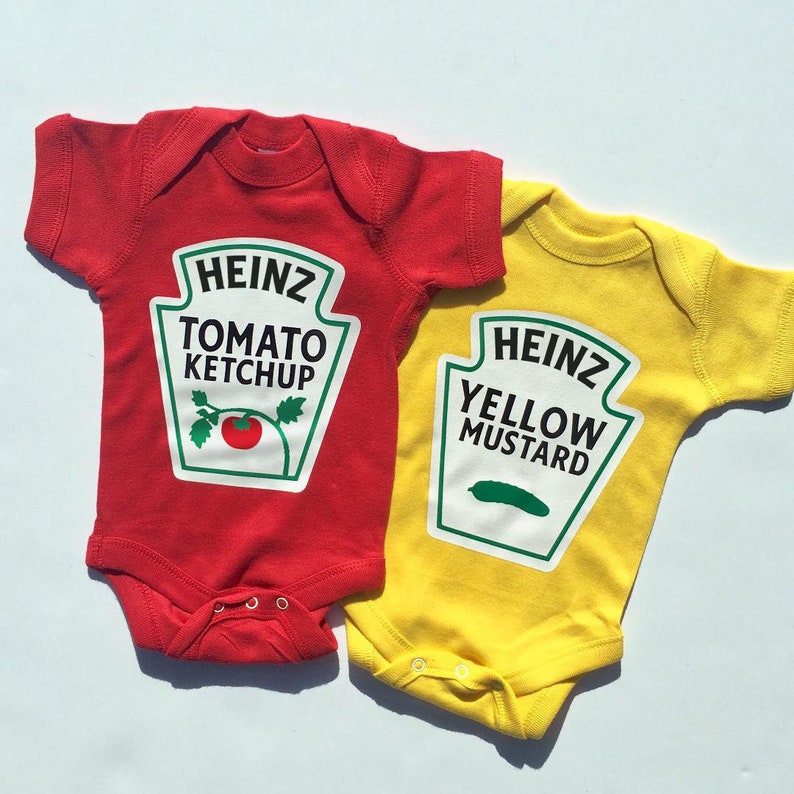Cute Twins Costume, Twins Halloween Costume Ketchup and Mustard, Licensed Heinz Newborn Twins Baby Gift, Matching Twins Outfits Boy Girl image 3
