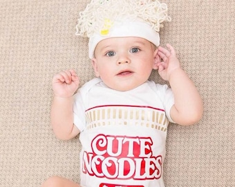 Baby Halloween Costume Boy Girl, Ramen Baby Bodysuit with Hat, Nissin Licensed Baby Gift, Foodie Newborn Halloween Costume