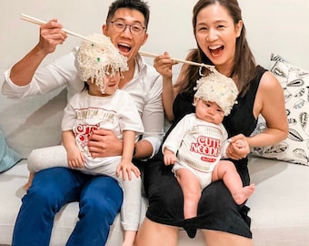 Halloween Family Costume for Baby Toddler Parents Costume, Ramen Costume with Handmade Hat