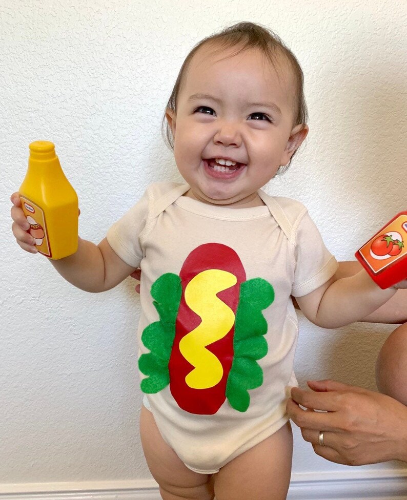 Hotdog baby bodysuit BBQ baby outfit 100/% cotton unique baby gift milestone photo prop