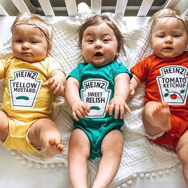 Licensed Triplet Costumes, Triplet Halloween Costumes Matching Ketchup, Mustard and Relish, Newborn Triplet Gift, Triplet Christmas Gift