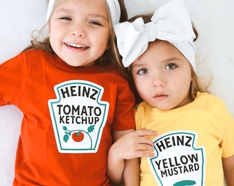 Ketchup and Mustard Brothers Sisters Halloween Costume Shirts, Sibling Halloween Costume, Licensed Heinz Tshirt, Heinz Brother Sister Gift