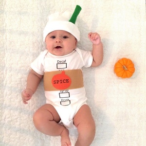Starbucks Baby Costume for Boy and Girl, Cute Halloween Baby Shirt Set, First Halloween Outfit, Newborn Halloween Costume, Newborn Baby Gift image 4