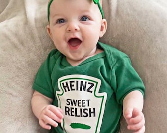 Relish Baby Halloween Costume, Heinz Baby Halloween Costume, Hotdog Baby Bodysuit, Relish Newborn Gift, Christmas Gift