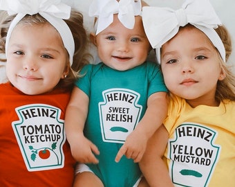 Sibling Costumes Shirts, Heinz Sibling Halloween Costumes, Family Matching Costumes, Heinz Licensed Ketchup, Mustard, Relish Combo Set