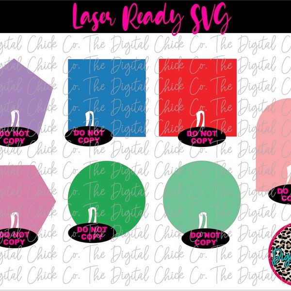 Basic Shapes Drink Tags Pincher Clip SVG, GLOWFORGE,  Laser Ready, Circle, Square, Hexagon, Pentagon, Arch