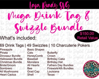 MEGA BUNDLE Drink Tags Pincher Clip SVG, Glowforge, Laser Ready, Circle, Square, Hexagon, Pentagon, Arch