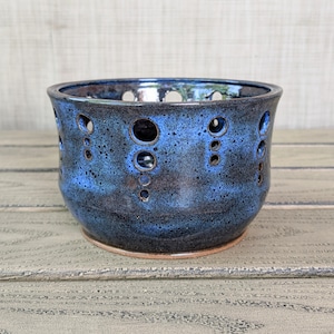 Handmade Blue Ceramic Tealight Lantern, Small Clay Luminary