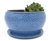 Blue Ceramic Succulent Planter, Pottery Flower Planter, Wheel Thrown Flower Pot, Garden and Patio Decor
