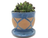 Handmade Blue Ceramic Planter, Pottery Succulent Container, Clay Flower Pot, Wheel Thrown Ceramics and Pottery, Garden and Patio Decor