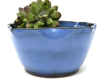 Handmade Blue Ceramic Succulent Planter With Drainage Hole