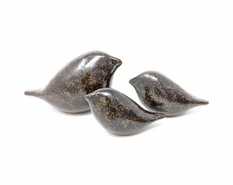 Set of Three Brown Ceramic Bird Sculptures