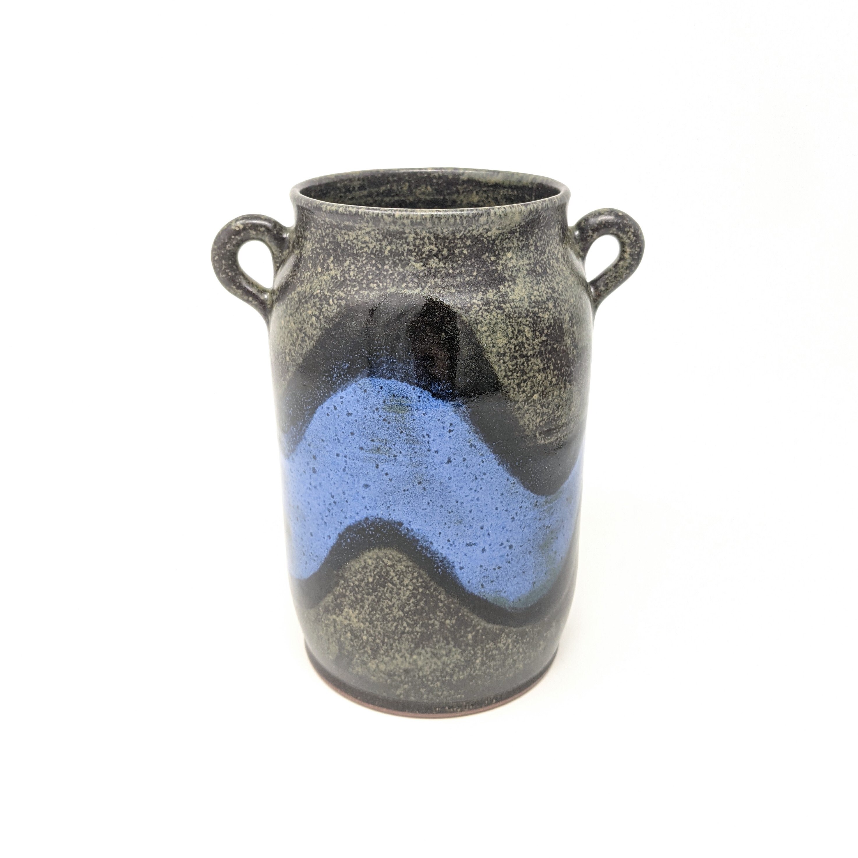 Wheel Thrown Ceramic Vase With Handles – Handmade Brown and Blue ...