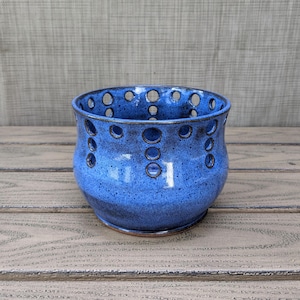 Blue Ceramic Luminary, Handmade Pottery Lantern, Ceramic Candleholder, Wheel Thrown Ceramics, Round Lantern, Blue Home Decor