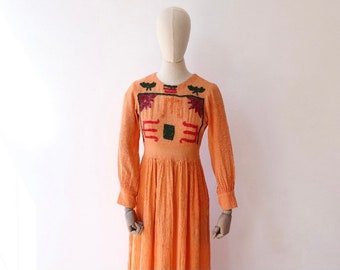 Golden Orange Embroidered Gauze Cotton Dress