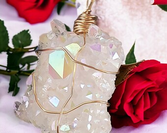 Angel Aura Quartz Necklace, Unique Valentine Gift for Her