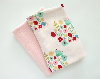 Set di 2 panni di mussola / 20x20inches / 50x50 cm / asciugamani di mussola a 4 strati / panni per rutto per bambini / fascia di bambola di mussola / coperta per bambola di mussola