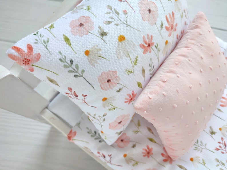 Doll bedding set doll pram bedding set doll crib bedding doll cot bedding floral pattern bedding image 3