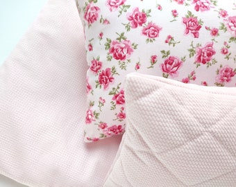 Rose doll bedding set - doll pram bedding - doll crib set - doll house bedding set - duvet pillow doll - floral pattern bedding