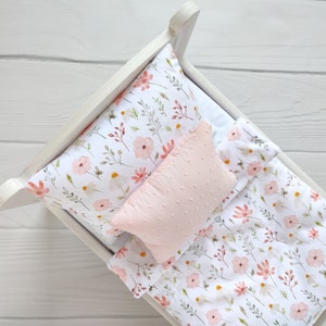 Doll bedding set doll pram bedding set doll crib bedding doll cot bedding floral pattern bedding image 5