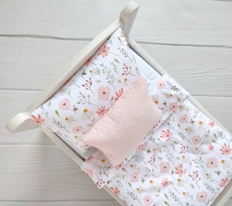 Doll bedding set doll pram bedding set doll crib bedding doll cot bedding floral pattern bedding image 5