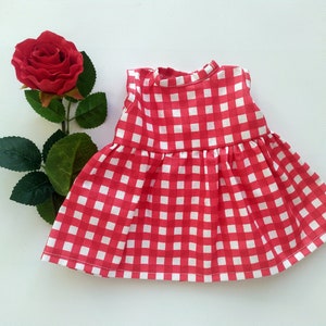 Jurk voor Miniland 38/15" of Dinkum pop - Rood geruite poppenjurk