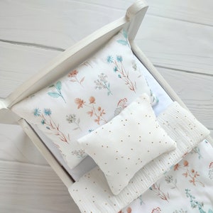 Doll bedding set - doll pram bedding set - doll crib bedding - doll cot bedding - floral pattern bedding
