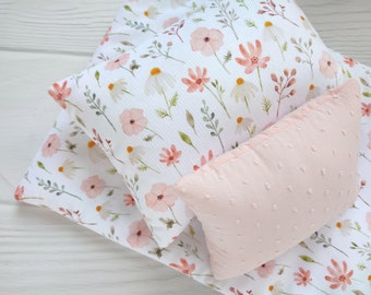 Juego de ropa de cama para muñecas - juego de ropa de cama para cochecito de muñeca - ropa de cama para cuna de muñeca - ropa de cama para cuna de muñeca - ropa de cama con estampado floral