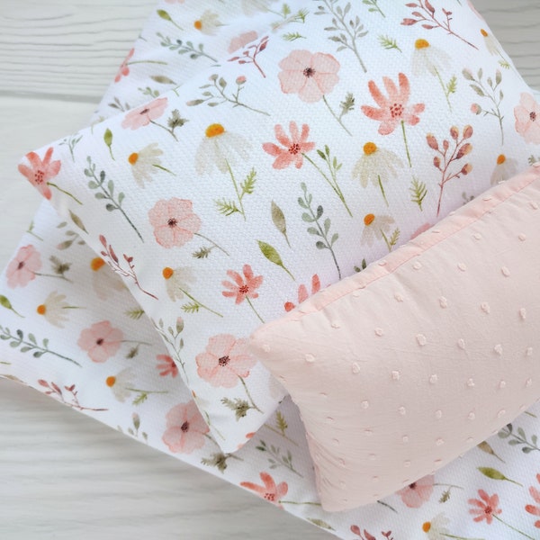 Doll bedding set - doll pram bedding set - doll crib bedding - doll cot bedding - floral pattern bedding