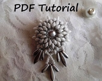 Elena - Beading tutorial Beaded pendant Beading pattern Superduo beads White pendant