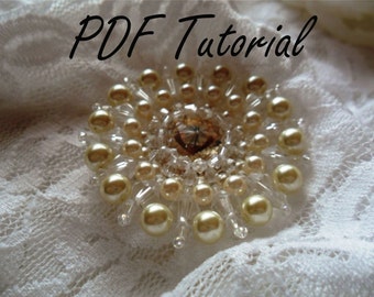 Vanessa brooch component Brooch bouquet component Wedding hair pin Bridal belt applique Crystal pearl brooch beading pattern tutorial