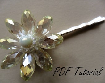 Beatrix - Bridal hair pin beadin pattern Crystal flower hair pin beding tutorial Instructions PDF Bridesmaid hair pin pattern